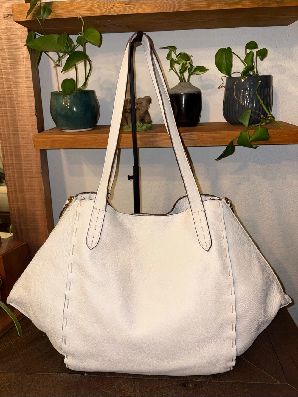 Dooney & Bourke Florentine White Leather Large Zip Gusset Tote Bag NWOT
